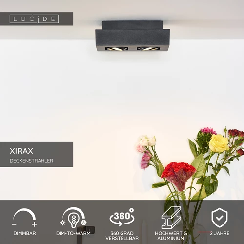 Lucide XIRAX - Deckenstrahler - LED Dim to warm - GU10 - 2x5W 2200K/3000K - Schwarz - USP